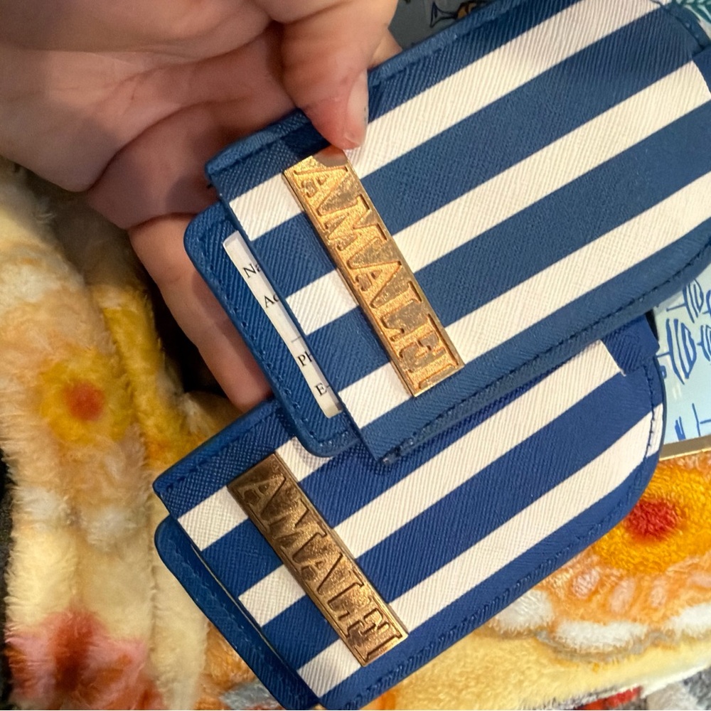 Amalfi Blue & White Striped Luggage Tag + Seaside Print Zipper Pouch Set - Picture 3 of 6